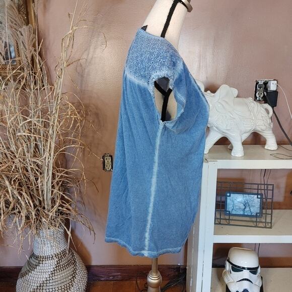 Style and Co Size Medium M Blue Eyelet Tunic Soft Cotton Blouse Top Summer Sprin - Picture 5 of 11